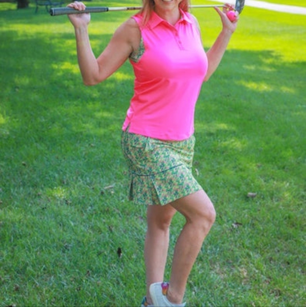 Birdies & Bows Sz Medium Pleated Par Golf Skort Lime Green Splash Pink New WS33